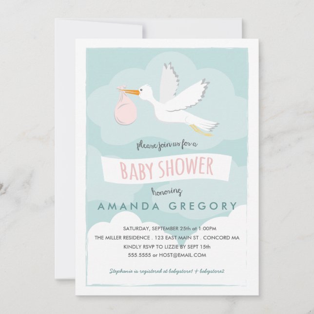 Inbjudan till Sweet Delivery Stork Baby Shower (Framsida)