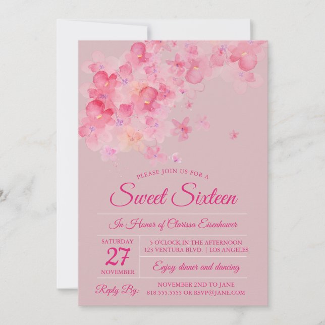 Inbjudan till Sweet sixteen av Blommarna för vatte (Framsida)