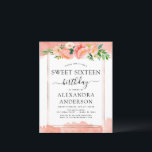 Inbjudan till Sweet sixteen av budgetkorrigeringsp<br><div class="desc">Budgetens geometri för Guld med koral,  persiko- och vit Blommigt och Eucalyptus Grey Botanical Vår eller Summer Pastel Sweet sixteen (16:e Födelsedagsfest Firande inbjudningar - innehåller vacker och elegant manustypografi med moderna botaniska blommor och grönenergi för Ron födelsedag.</div>