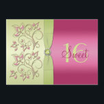Inbjudan till Sweet sixteen av Grönt och Rosa Blom<br><div class="desc">Observera att band och juveler är tryckta BILDER och inte äkta. Denna inbjudan till elegant skulle vara perfekt för en rosa och grönt kallad Sweet 16 party. Texten och de papprare valen är alla anpassaden. De befintliga matchande objekten visas nedan. Om du behöver några andra matchande objekt kan du skicka...</div>