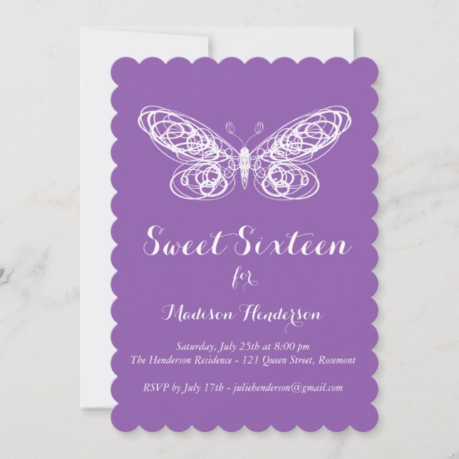 Inbjudan till Sweet sixteen av Lila Butterfly (Framsida)