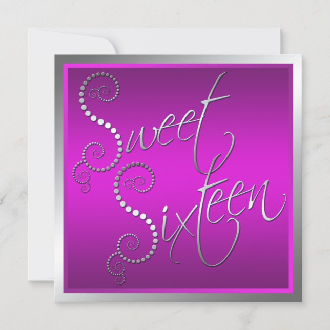 Inbjudan till Sweet sixteen av lila och Silver Pea (Framsida)