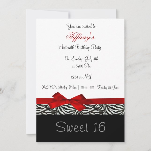 Inbjudan till Sweet sixteen av röda chic (Framsida)