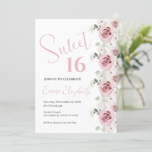Inbjudan till Sweet sixteen av rosa Blommigt