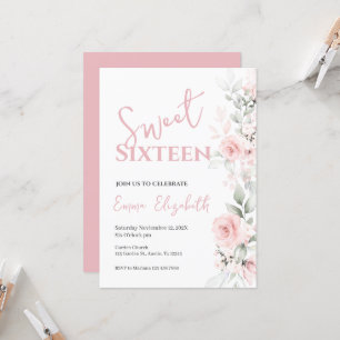 Inbjudan till Sweet sixteen av rosa Blommigt