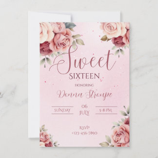 Inbjudan till Sweet sixteen av rosa Blommigt