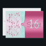 Inbjudan till Sweet sixteen av Rosa och akvatiska<br><div class="desc">Denna elegant rosa och akvajblått blommigt Sweet 16 födelsedagsfest inbjudan har ett tryckt band och bog med en tryckt gemen- och diamantjuvelborrning på det som motsvarar OSA kort nedan. Texten och de papprare valen är alla anpassaden.</div>