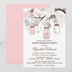 Inbjudan till Sweet sixteen av rosa och Grått Maso