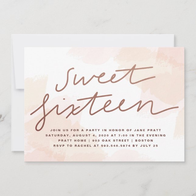 Inbjudan till Sweet sixteen av vattenfärg (Framsida)