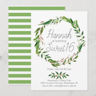 Inbjudan till Sweet sixteen av vattenfärg Laurel-a