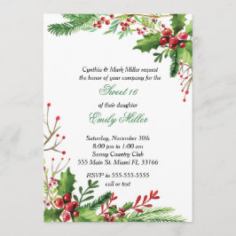 Inbjudan till sweet sixteen Botaniskt vattenfärg