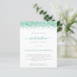 Inbjudan till Sweet sixteen Budget Teal Glitter