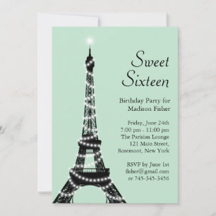 Inbjudan till sweet sixteen Eiffel Torn i mynt