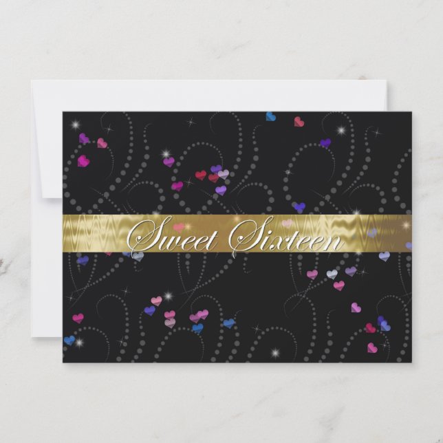 Inbjudan till sweet sixteen, Elegant Black & Guld (Framsida)