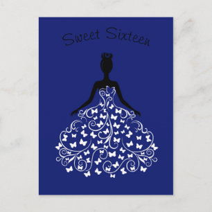 Inbjudan till Sweet sixteen för Royal Blue Butterf Vykort