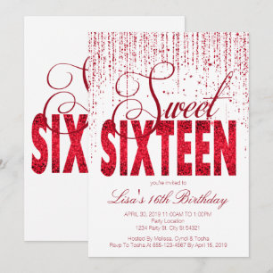 Inbjudan till sweet sixteen, Glam Red Glitter