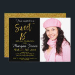 Inbjudan till sweet sixteen guldblomma på födelsed<br><div class="desc">Söt 16 Svart och Faux Gold Foil Glamous Birthday-inbjudan. Fotot i den här inbjudan kan uppdateras samt namn,  datum och plats.</div>