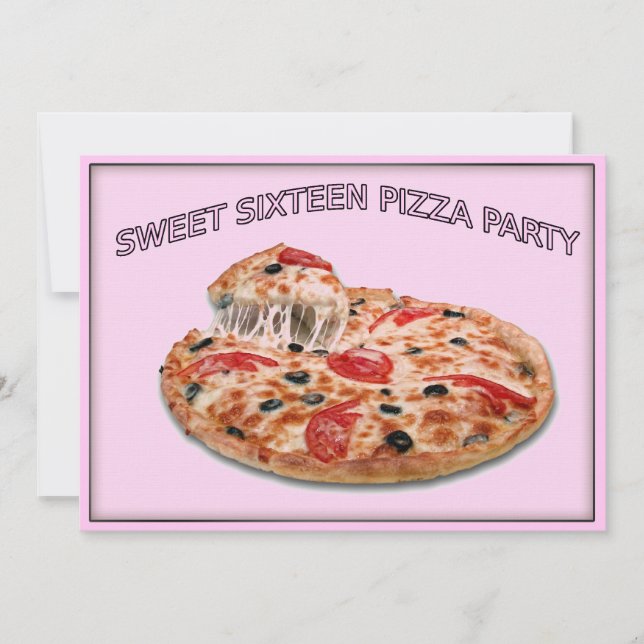 Inbjudan till sweet sixteen Pizza-partiet (Framsida)
