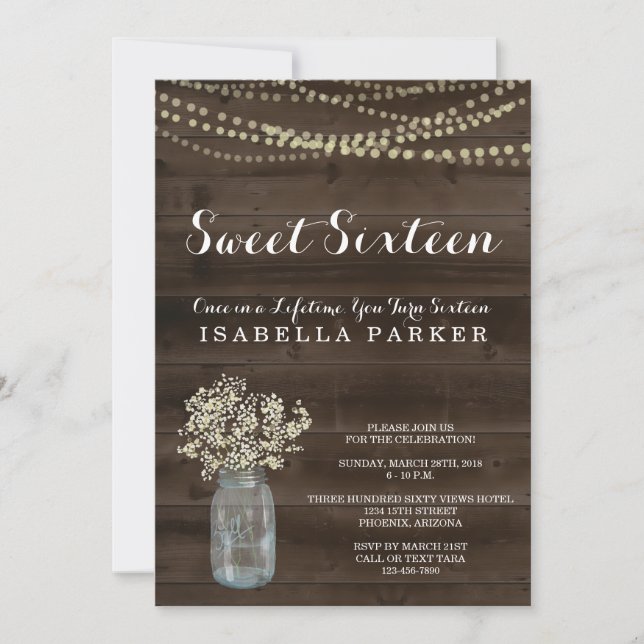 Inbjudan till Sweet sixteen| Rustiska spädbarn Uta (Framsida)