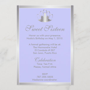 Inbjudan till Sweet sixteen-Silver/Blue Tiara-Cust