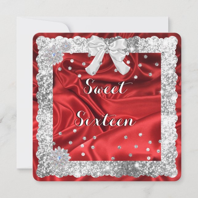 Inbjudan till Sweet sixteen Silver Glitter, Red Sa (Framsida)