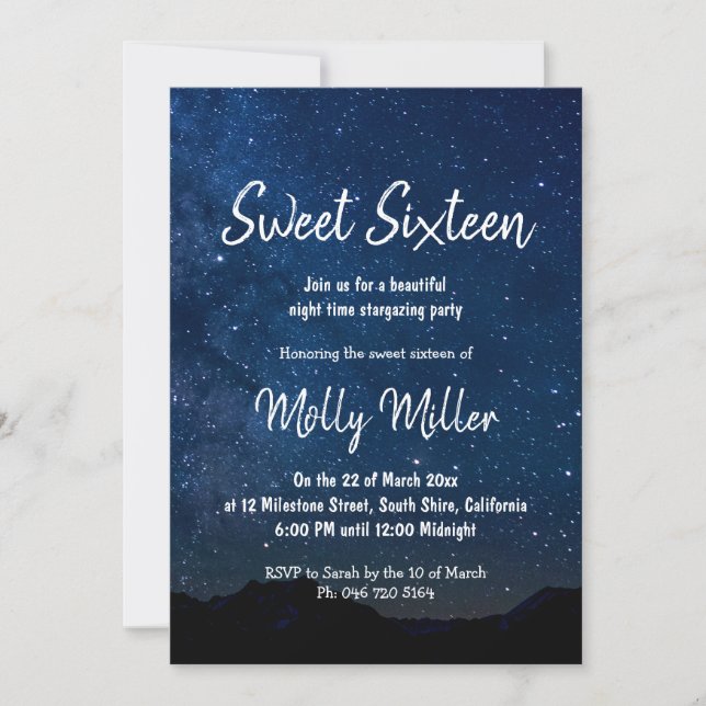 Inbjudan till Sweet sixteen Starry night (Framsida)