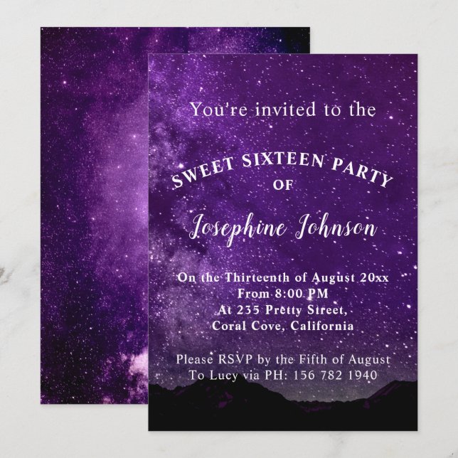 Inbjudan till sweet sixteen Stars Glitter (Fram/baksida)