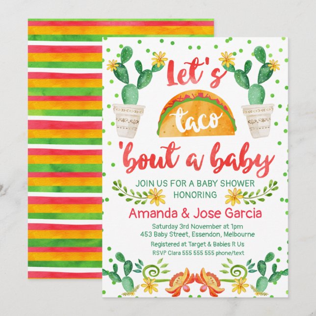 Inbjudan till Taco Bout A Baby (Fram/baksida)