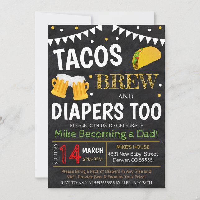 Inbjudan till Tacos och Beer Baby Shower (Framsida)