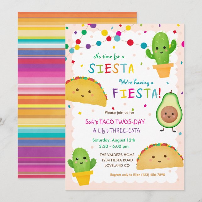 Inbjudan till Tako Twosday och Tre Esta Birthday (Fram/baksida)