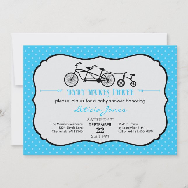 Inbjudan till Tandem Bicycle Boy Baby Shower (Framsida)