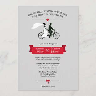 Inbjudan till Tandem Bicycle Grått och Red Wedding