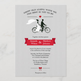 Inbjudan till Tandem Bicycle Grått och Red Wedding