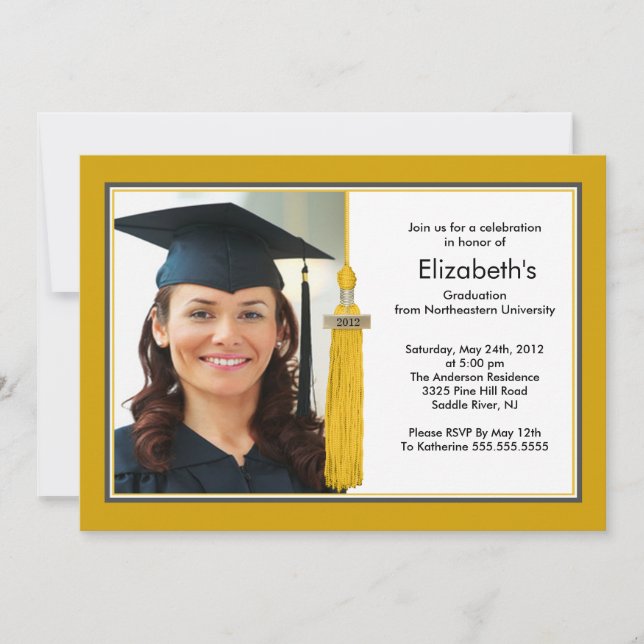 Inbjudan till Tassel Photo Studenten Guld & White (Framsida)