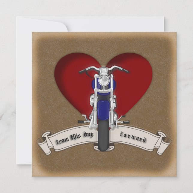 Inbjudan till Tattoo Stil Motorcycle & Heart Weddi (Framsida)