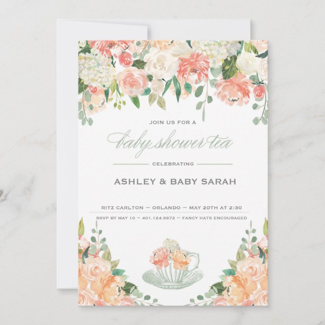 Inbjudan till tea Baby Shower (Framsida)