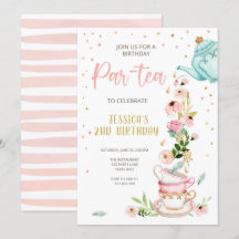 Inbjudan till Tea Birthday Girl Party Par-tea Blom