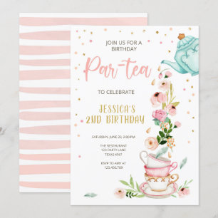 Inbjudan till Tea Birthday Girl Party Par-tea Blom