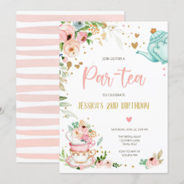 Inbjudan till Tea Birthday Girl Party Par-tea Blom