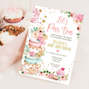 Inbjudan till Tea Birthday Girl Party Par-tea Blom
