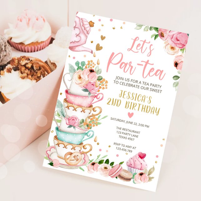 Inbjudan till Tea Birthday Girl Party Par-tea Blom (Skapare uppladdad)