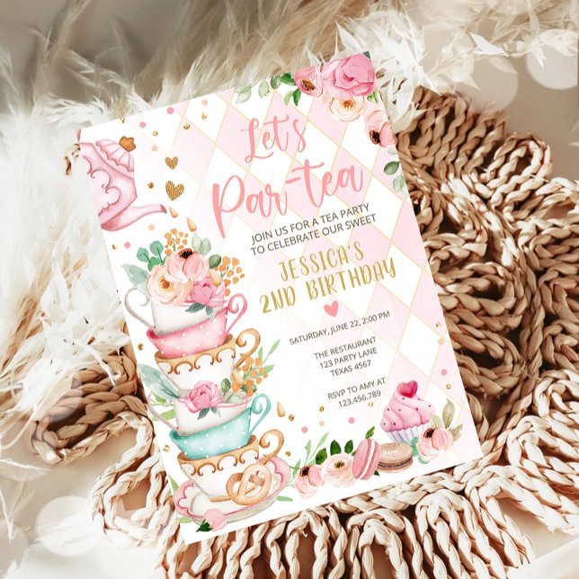 Inbjudan till Tea Birthday Girl Party Par-tea Blom (Skapare uppladdad)