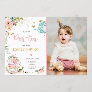 Inbjudan till Tea Birthday Girl Party Par-tea Blom