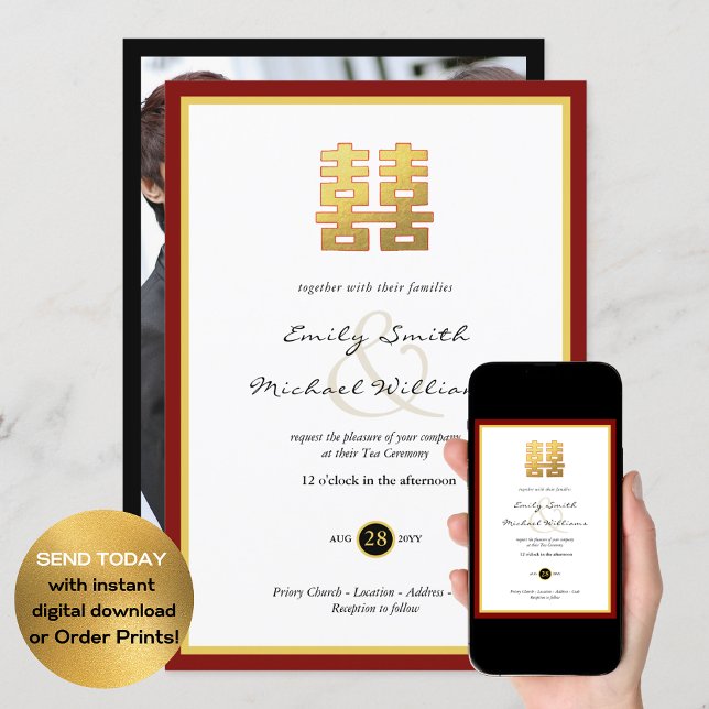 Inbjudan till tea Ceremony Photo Dubbla Happiness (Skapare uppladdad)