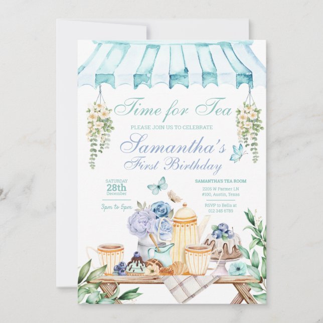 Inbjudan till Tea Garden Birthday (Framsida)