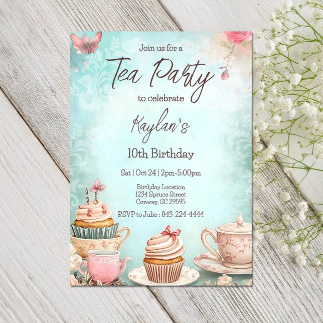 Inbjudan till Tea party födelsedag (Skapare uppladdad)