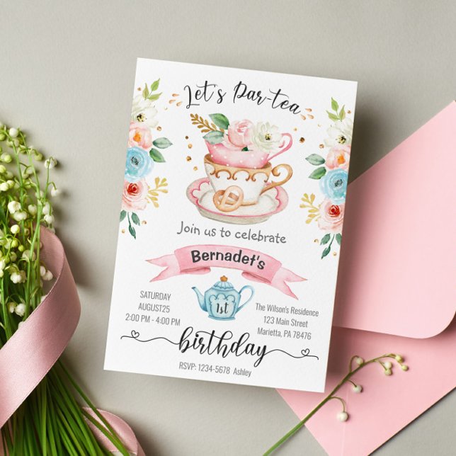 Inbjudan till tea Party Girl Birthday Birthday (Skapare uppladdad)