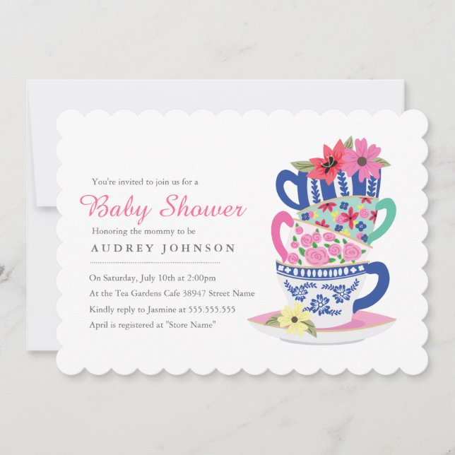 Inbjudan till tea Time Baby Shower (Framsida)