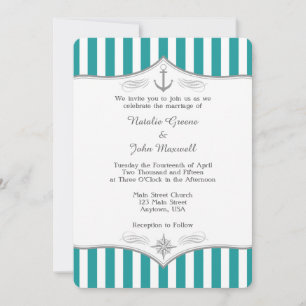 Inbjudan till Teal Blue Aqua Grått Nautical Weddin