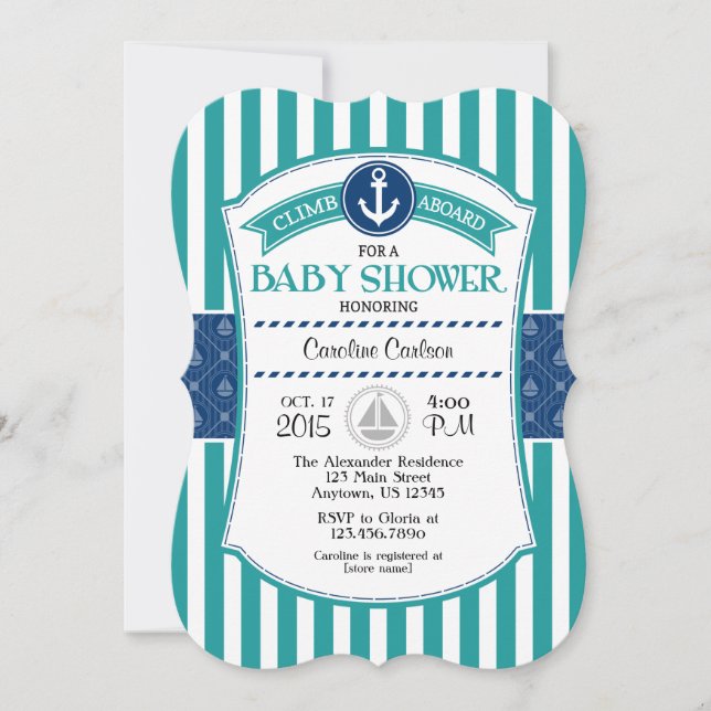 Inbjudan till Teal Blue Nautical Baby Shower (Framsida)